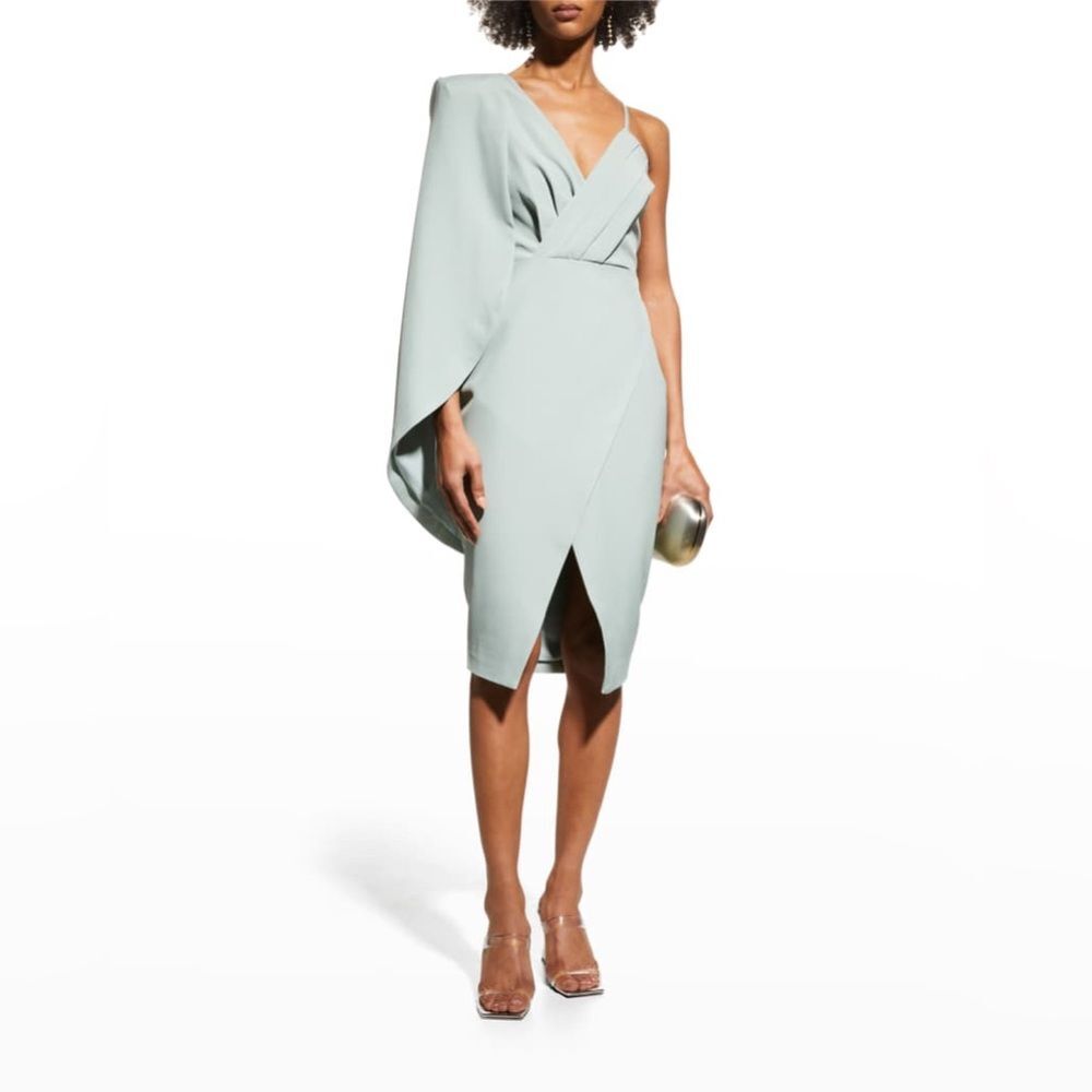 NWT Lavish Alice | Sage Green Asymmetric Cape Overlay Strappy Wrap‎ Dress 2